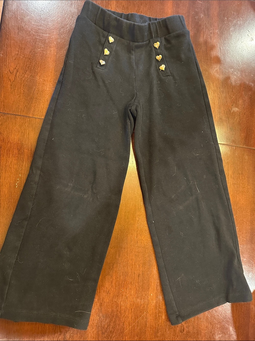 GAP Black Kids Wide-Leg Pants with Gold Heart Buttons